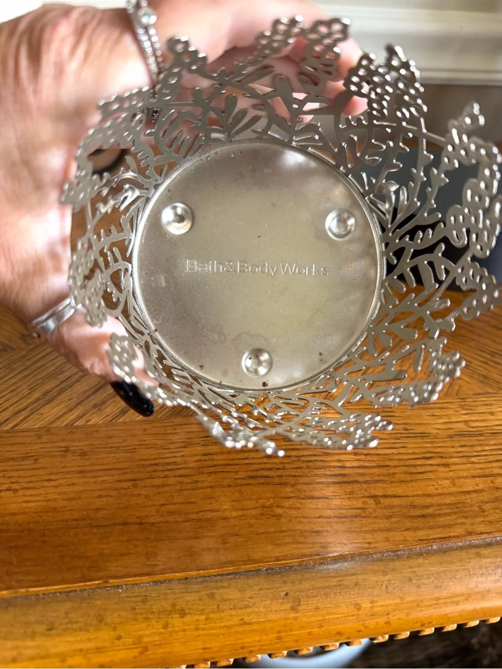Bath & Body Works Silver Lavender Willow Cutout 3-Wick Candle Holder